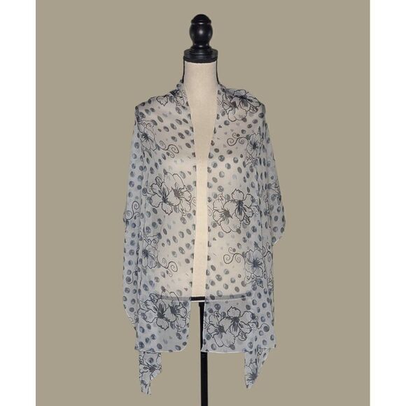 Light Blue Floral Print Scarf 20 x 72 inches - Picture 1 of 10